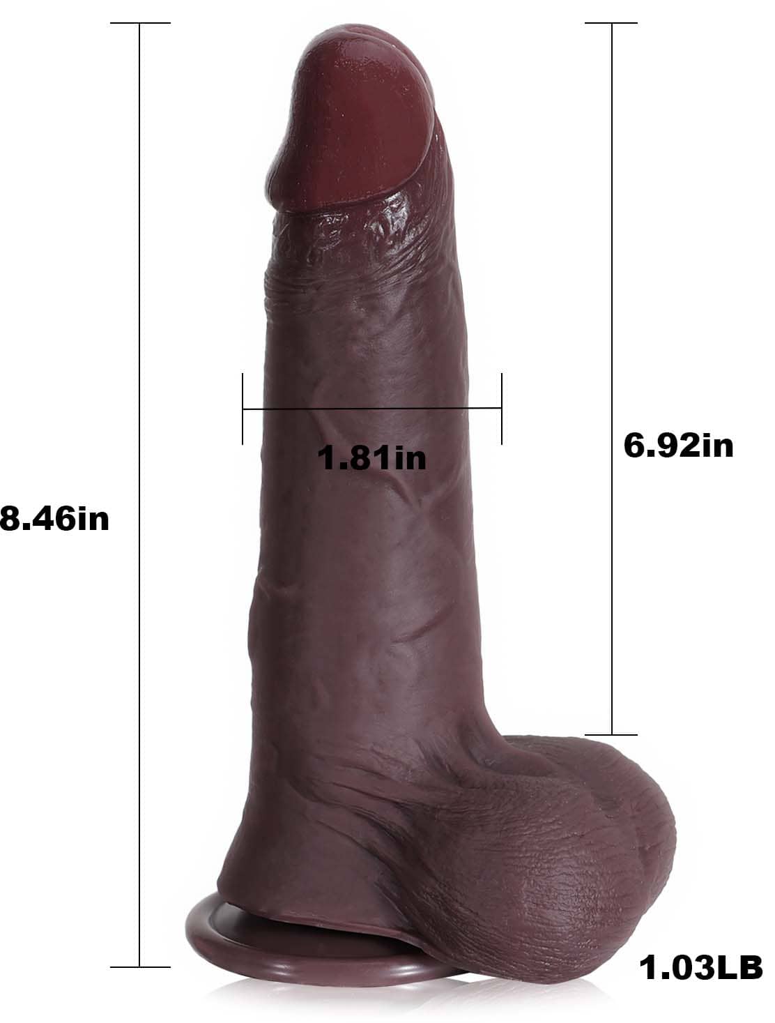 Billy 8.4” x 1.8” Black Sliding Skin Dildo With Moving Balls - RealCocks