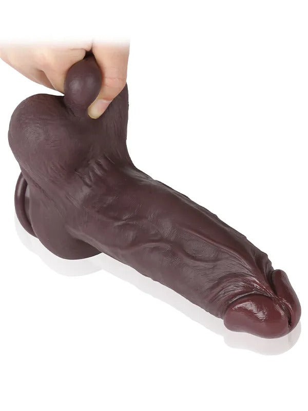 Max 8.3" x 2.2" Black Suction Cup Girthy Dildo With Moving Balls - RealCocks