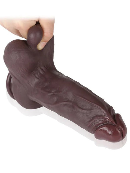 Max 8.3" x 2.2" Black Suction Cup Girthy Dildo With Moving Balls - RealCocks