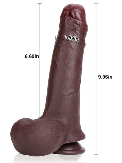 Sam 9" x 1.8" Black Sliding Skin Soft Dildo With Realistic Balls - RealCocks